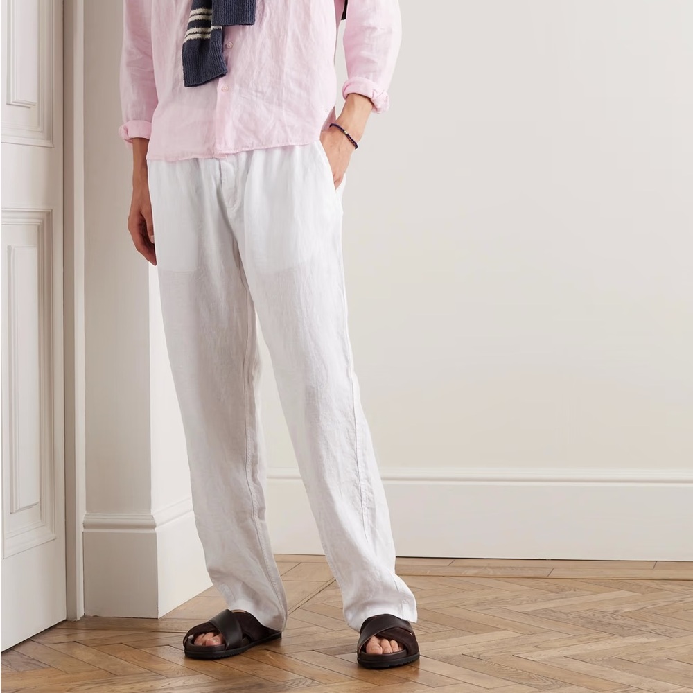 VILEBREQUIN 5X White Pacha Wide-Leg 100% Linen Drawstring Trousers